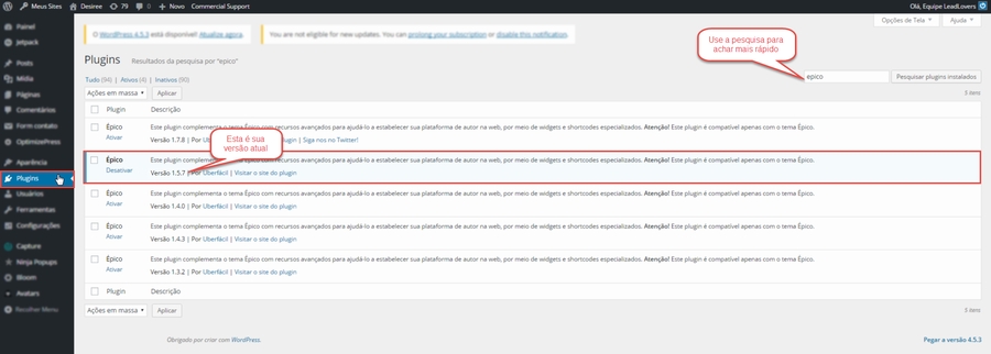Verificando versão do Épico instalada